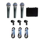 Kit 3 Microfone Dinâmico Profissional + 3 Cabos XLR x P10 5m