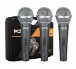 Kit 3 Microfone Profissional Sm Ktr58 Ksr Pro Metal com estojo