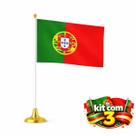 Kit 3 Mini Bandeiras de Portugal com Base e Haste 30cm Decoração Eventos