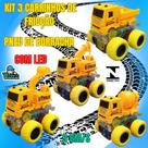 Kit 3 Mini Carrinhos de Fricção com Luz LED Infantil 9 cm Sortidos