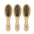 Kit 3 Mini Escova de Cabelo Belliz Almofadada Cerdas de Madeira Pequena 16,5cm