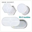Kit 3 Molde Silicone Bandeja oval redonda hexágono Forma Geométrica resina gesso cimento
