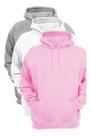 Kit 3 Moletom Liso Casual Blusa De Frio Flanelado Canguru