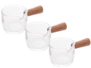 Kit 3 Molheiras Cremeiras Potes De Vidro Para Servir Com Cabo Em Bambu