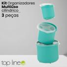 Kit 3 Organizadores Cilíndricos BPA Free Três tamanhos Pote de Plástico Multiuso para Cozinha Top Line