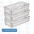 Kit 3 Organizadores Com Cesta E Tampa Guardar Verduras Frutas