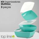 Kit 3 Organizadores Multiuso BPA Free Três Tamanhos Pote Plástico Multiuso para Cozinha Top Line