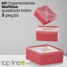 Kit 3 Organizadores Quadrado BPA Free Três tamanhos Pote de Plástico Multiuso para Cozinha Top Line Kit 3 Organizadores Quadrado BPA Free Três tamanhos Pote de Plástico Multiuso para Cozinha Top Line