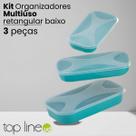 Kit 3 Organizadores Retangular BPA Free Três Tamanhos Pote Plástico Multiuso para Cozinha Top Line