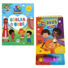 KIT 3 Palavrinhas Livro Capa dura Bíblia do bebê Ilustrada com orações QR Cod e Livro de colorir com água 3 palavrinhas