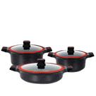 Kit 3 Panelas Caçarola Revestimento Cerâmico Cerâmica Preta Silicone Qualidade Profissional