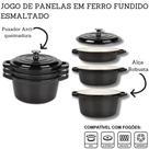 Kit 3 Panelas Ferro Fundido Caçarolas Maciça Esmaltada Preto Kit 3 Panelas Ferro Fundido Caçarolas Maciça Esmaltada Preto