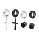 kit 3 pares brinco cruz crucifixo em aço inox argola pressão imã na cor preto e prata