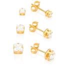 Kit 3 Pares Brinco Rommanel Quadrado Zircônia Adulto Folheado a Ouro18k Kit 3 Pares Brinco Rommanel Quadrado Zircônia Adulto Folheado a Ouro18k
