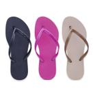 Kit 3 Pares Chinelo Sandália Feminino Slim Casual Liso F02 Kit 3 Pares Chinelo Sandália Feminino Slim Casual Liso F02