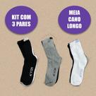 Kit 3 Pares de Meias Sortidas Kyor Unissex Cano Longo Cano Curto Soquete Branca Preta Cinza