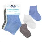 Kit 3 Pares Meia Bebê Colorida Cano Longo Infantil Unik Baby Azul-Cinza-Branco M - 12 a 24 meses