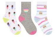 Kit 3 Pares Meia Infantil Menina Cano Longo Algodão Selene 2451