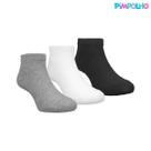 Kit 3 Pares Meia Lisa Cano Baixo Algodão Branca Cinza Preta Pimpolho