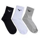 Kit 3 Pares Meias Esportivas Mizuno Cano Médio Cinza/Branco/Preto