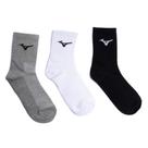 Kit 3 Pares Meias Esportivas Mizuno Cano Médio Cinza/Branco/Preto