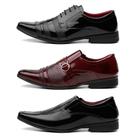 Kit 3 Pares Sapato Social em Verniz Masculino Bico Quadrado Solado Borracha