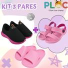 Kit 3 Pares: Tênis Calce Fácil P26 Menina + Papete + Chinelo Ploc - Casual Verão Kit 3 Pares: Tênis Calce Fácil P26 Menina + Papete + Chinelo Ploc - Casual Verão