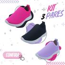 Kit 3 Pares Tênis Infantil Feminino Macio Antiderrapante Leve Escolar Estiloso Confortável Anatômico Esportivo