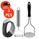 KIT 3 Pç: Amassador Espremedor De Batatas E Descascador De Legumes E Amassador de Alho Manual Inox