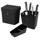 Kit 3 Pç Organizador de Pia + Escorredor Talheres + Lixeira 2,5 Litros Com Tampa Cozinha Preto - Pop Crippa