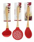 Kit 3 Pçs Concha Escumadeira Colher Silicone Cabo Madeira - Art House