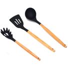 Kit 3 Pçs Espátula Concha Colher Silicone Madeira Não Risca