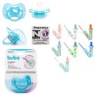 Kit 3 Peças 2 Chupetas Comfort + Prendedor Buba Menino Azul