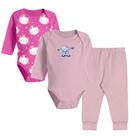 Kit 3 Peças Bebê Body Bordado Mijão e Body Reativo Algodão