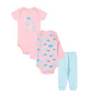 Kit 3 Peças Body Bebê Menina: Manga Longa + Curta + Calça