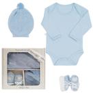 Kit 3 Peças Body Touca Sapatinho Recém Nascido Maternidade Antialérgico Enxoval Baby Fofinho Cor:Azul