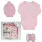 Kit 3 Peças Body Touca Sapatinho Recém Nascido Maternidade Antialérgico Enxoval Baby Fofinho Cor:Rosa