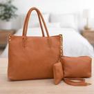 Kit 3 Peças Bolsa Feminina Com Alça Trançada Caramelo Lisa Níquel