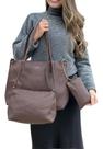 Kit 3 Peças Bolsa Feminina Com Alça Trançada Marrom Lisa Níquel
