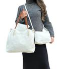 Kit 3 Peças Bolsa Feminina Estilo Tote com Bolsa Transversal e Necessaire Branco