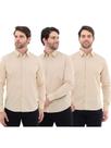KIT 3 Peças - Camisa Social Masculina Premium Tipo Linho Bege KIT 3 Peças - Camisa Social Masculina Premium Tipo Linho Bege