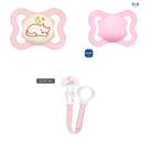 Kit 3 Peças Chupetas Supreme MAM 0-6 M+Prendedor Rosa Menina