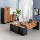 Kit 3 Peças com Mesa Escritório em L 150x150cm, com Armário Multiuso Baixo com Chave e Armário Multiuso Alto Kit 3 Peças com Mesa Escritório em L 150x150cm, com Armário Multiuso Baixo com Chave e Armário Multiuso Alto