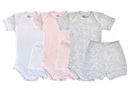 Kit 3 Peças - Conjunto Body Liso Manga Curta + Shorts em 100% Algodão. Combinação perfeita para o bebê ficar mais lindo e bem fresquinho neste calor