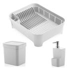 Kit 3 Peças Cozinha Escorredor De Louça Lixeira 2,5L Dispenser Detergente Pia Trium - Ou