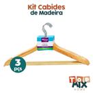 Kit 3 Peças de Cabides de Madeira Adulto Bege p/ Pendurar Camisas, Calças, Bermudas, Casacos e Roupas em Geral