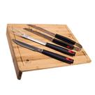 Kit 3 Peças De Churrasco Bela Home Preto com Tabua Bambu Pegador Garfo e Faca Media 45x38x8cm