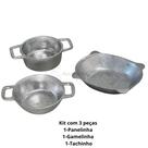 Kit 3 peças de Miniaturas de Panelas de Alumínio Tacho Gamela e Caçarola Mesa Posta