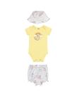 Kit 3 Peças Elian Com Body Manga Curta Unicórnio, Shorts e Chapéu Kit 3 Peças Elian Com Body Manga Curta Unicórnio, Shorts e Chapéu