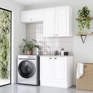 Kit 3 Peças Lavanderia Modulada MDF com Aéreo Basculante e Tampo Americana Branco Kit 3 Peças Lavanderia Modulada MDF com Aéreo Basculante e Tampo Americana Branco